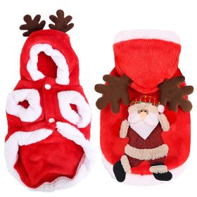 Pet Christmas Clothes Santa Claus Reindeer Antlers Costume Winter Outfit New Year Coat For Small Medium Dogs Cats Available in S/M/L/XL (Option: red_m)